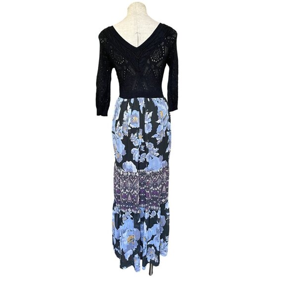Free People RARE NWT Blue Ethic Rose Crochet Knit Tiered Floral Maxi Dress Bohem - Picture 7 of 13